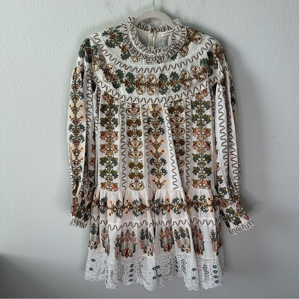 ULLA JOHNSON Alexandra Crochet-Trimmed Beaded
Embroidered Silk Mini Dress SZ 4 - Picture 3 of 12